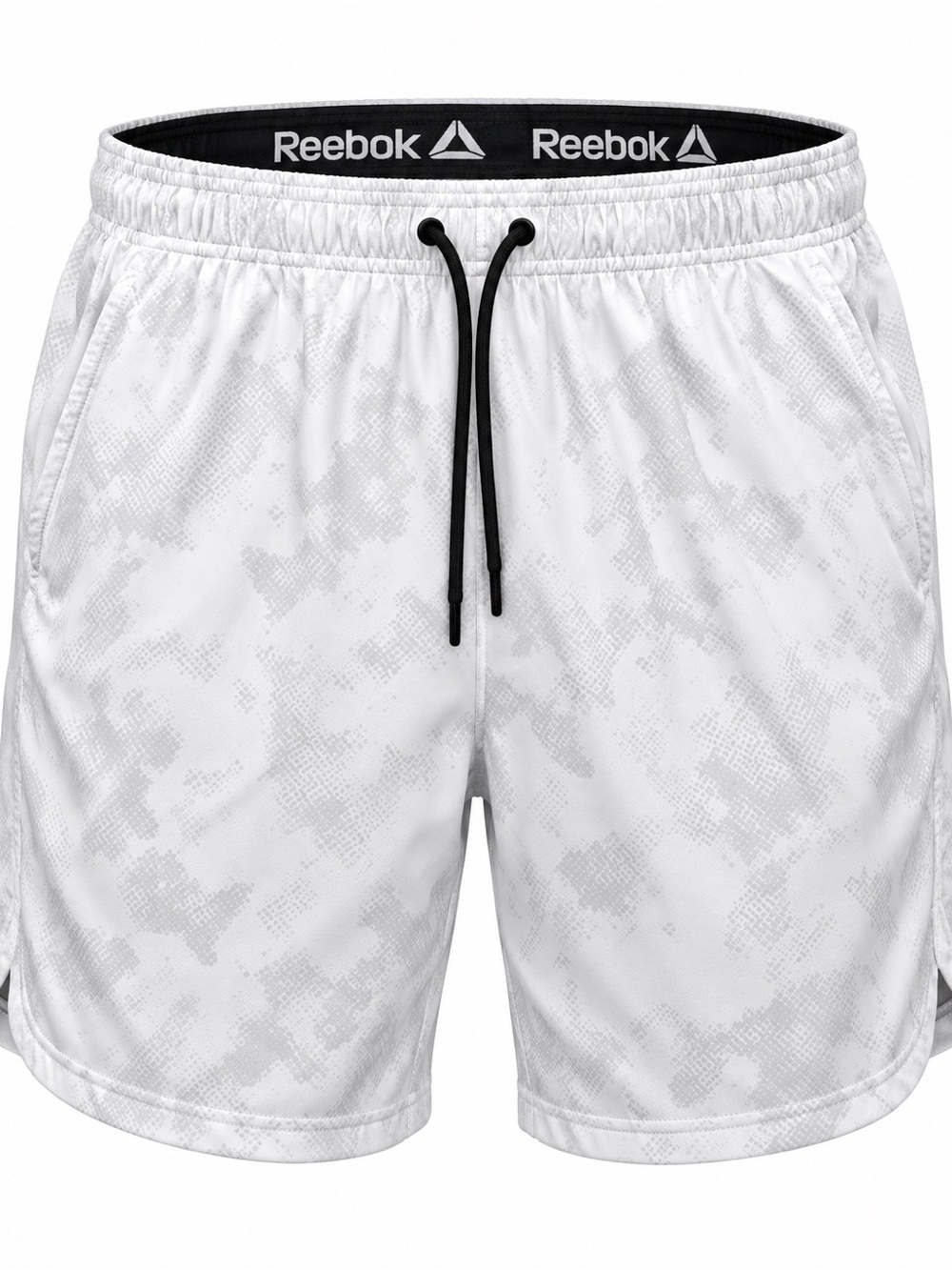 Reebok Men’s White Athletic Shorts with Black Drawcord